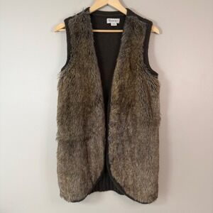 Ariat Womens Medium Western Faux Fur Sweater Vest Wool Blend Festival Boho Rodeo